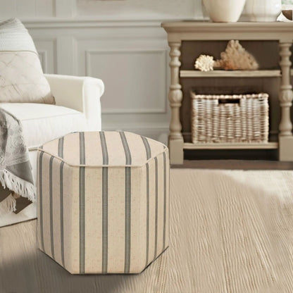 Accent Ottoman Printed Stripe cream fabric with blue-gray stripes on Tampa Home & Garden Store