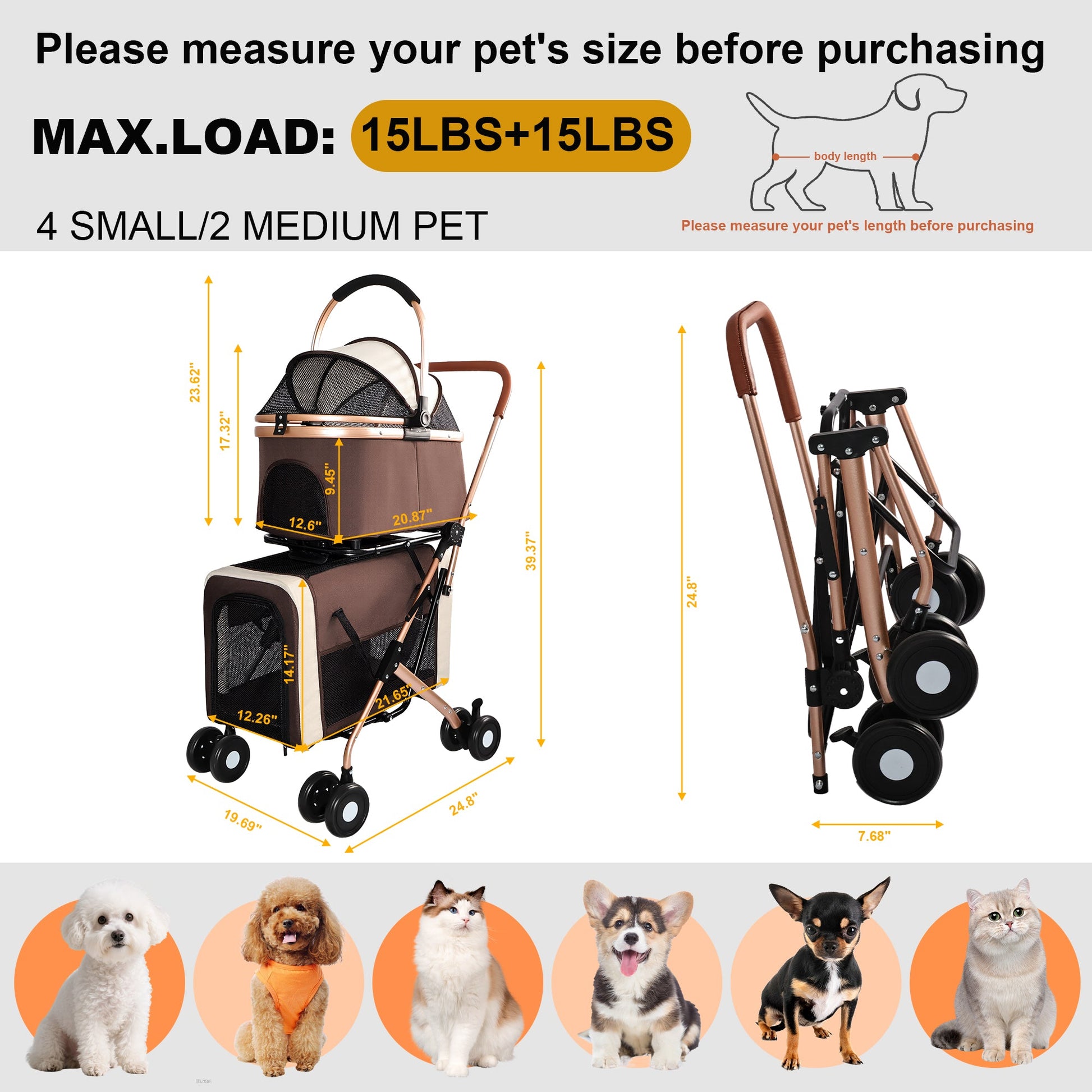 Double Pet Stroller for Dogs and Cats by HouseOfZazla brown bronze frame with mesh canopy on Tampa Home & Garden Store