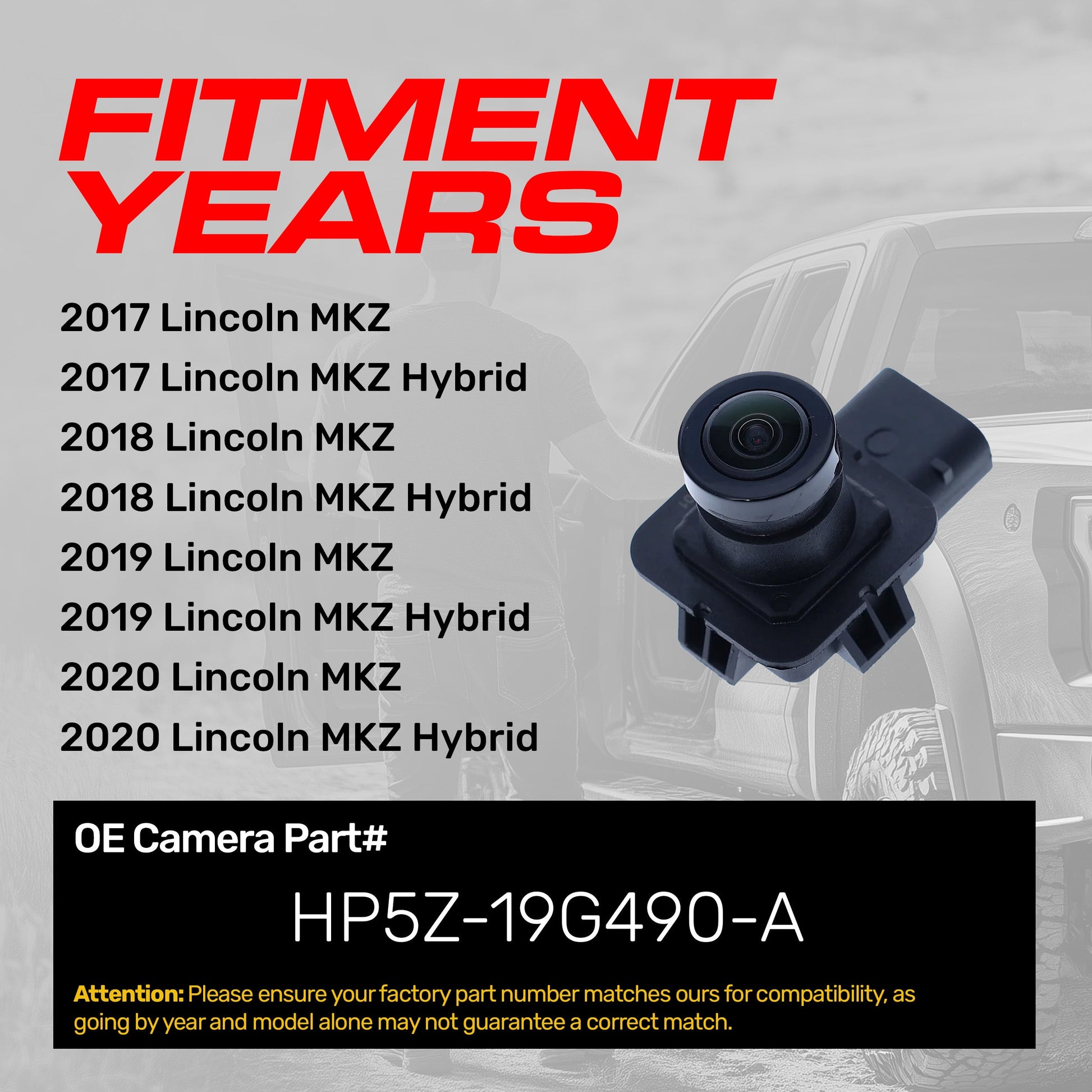 Master Tailgaters OE backup camera for Lincoln MKZ 2017-2020; HP5Z-19G490-A, black camera on Tampa Home & Garden Store