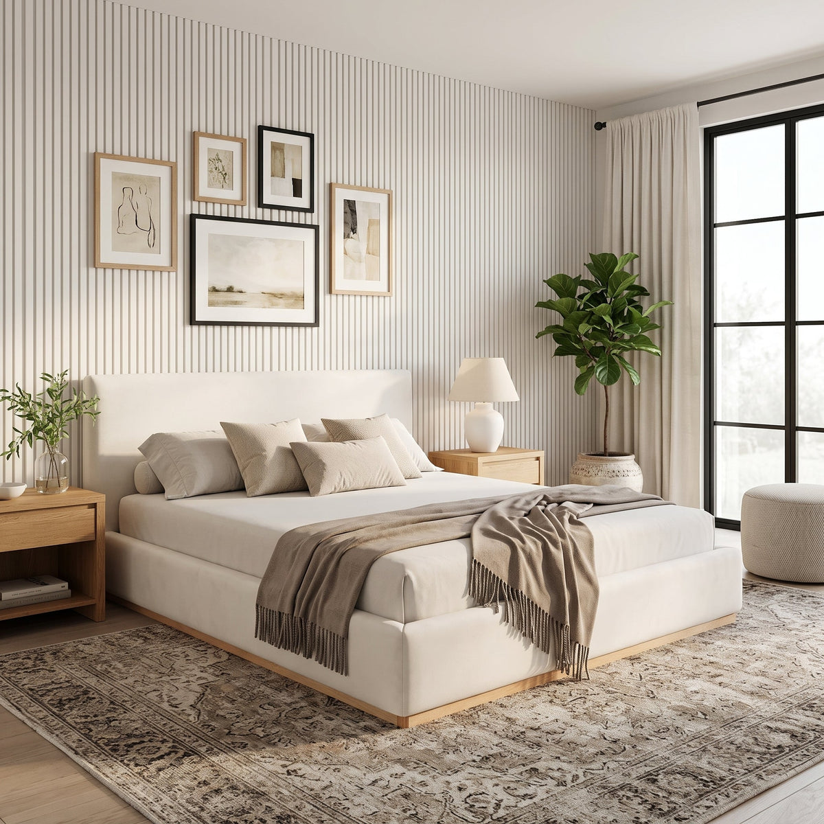 Elegant Upholstered Bed with Solid Wood Frame Queen by HouseOfZazla in cream fabric on Tampa Home & Garden Store