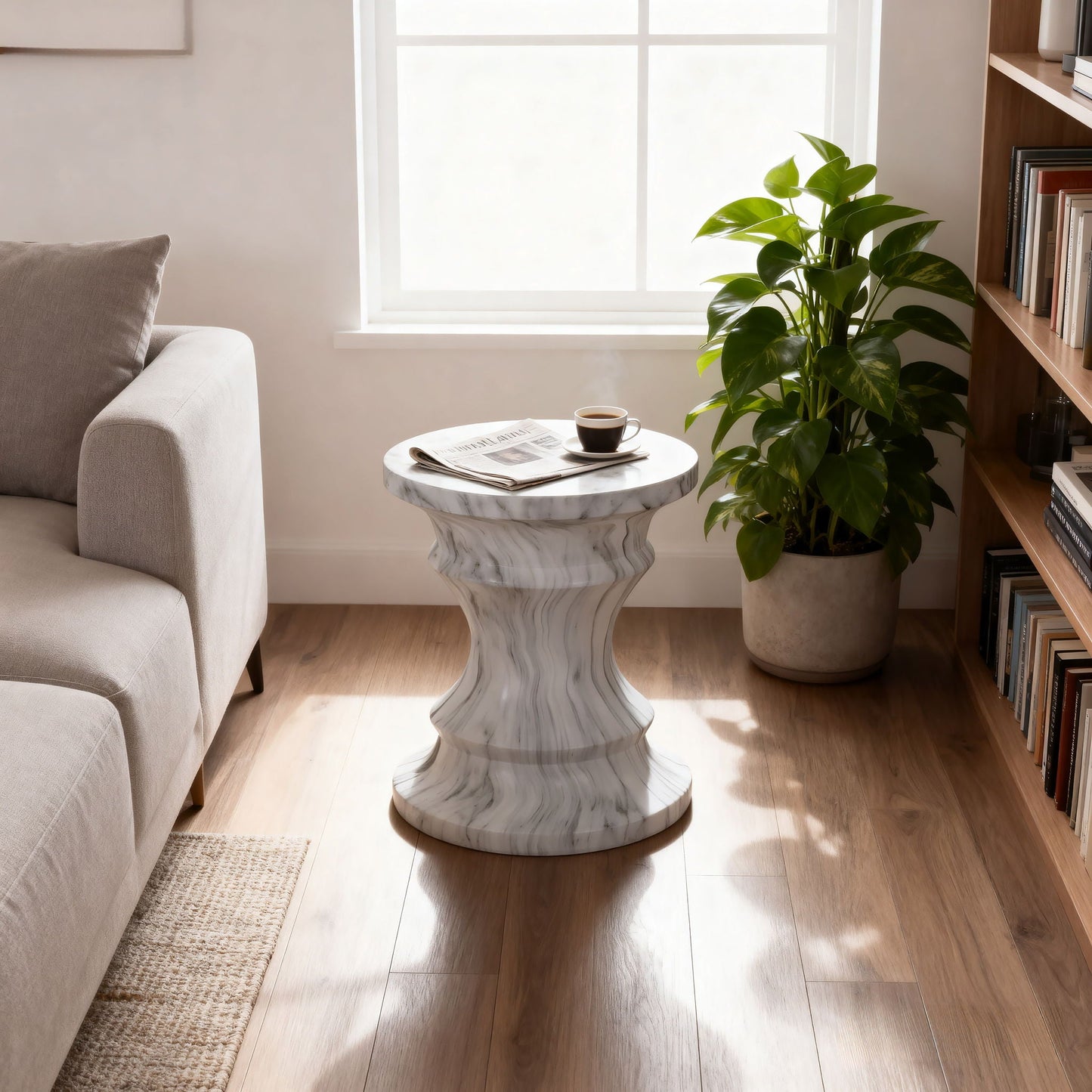 Geometric Faux Marble Round Table and Stand