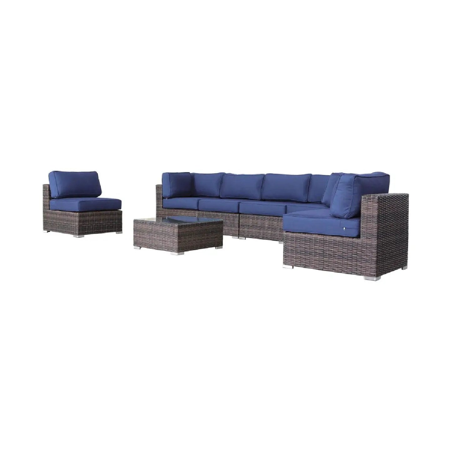 Seating set with blue cushions, handcrafted wicker design, 4-piece by Unique Piece Furniture on Tampa Home & Garden Store