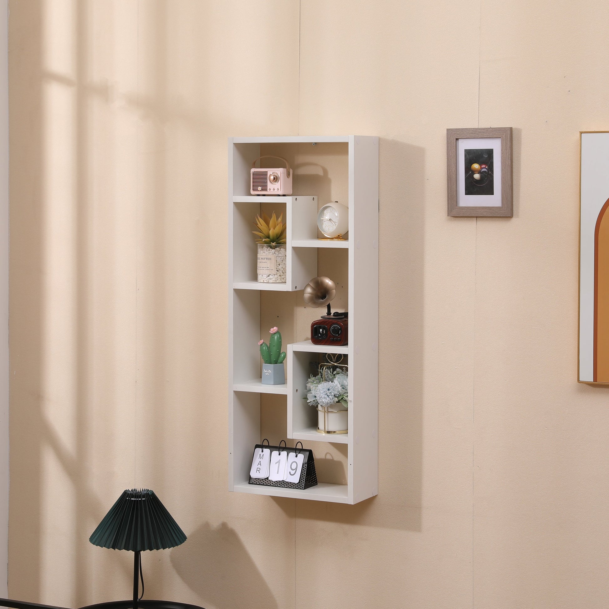 Bookshelf, Freestanding Wood Open Bookcase with 5 Cubes, with 2 keyhole hangers, Home Office Décor Rectangular Storage - Tampa Home & Garden Store