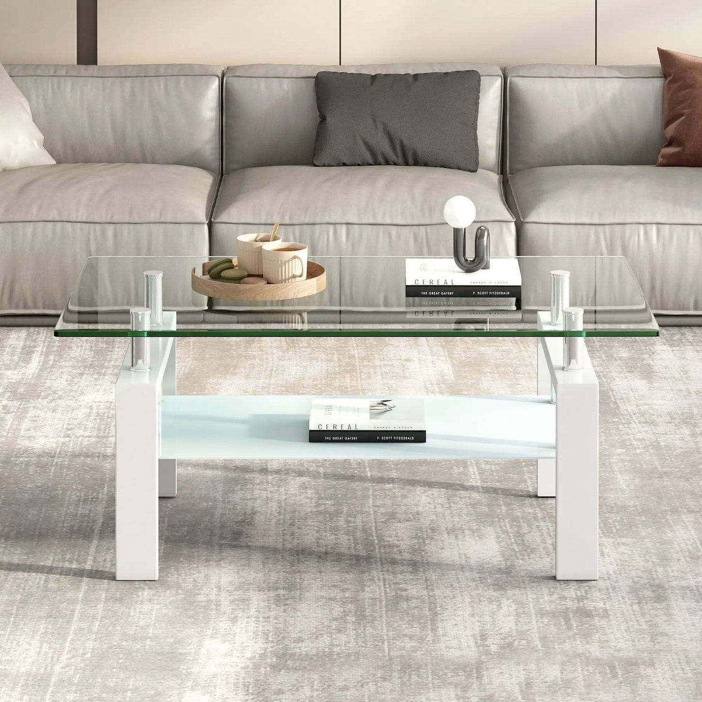 Tempered Glass Table With Storage For Living Room
