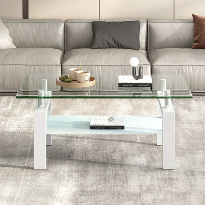 Tempered Glass Table With Storage For Living Room