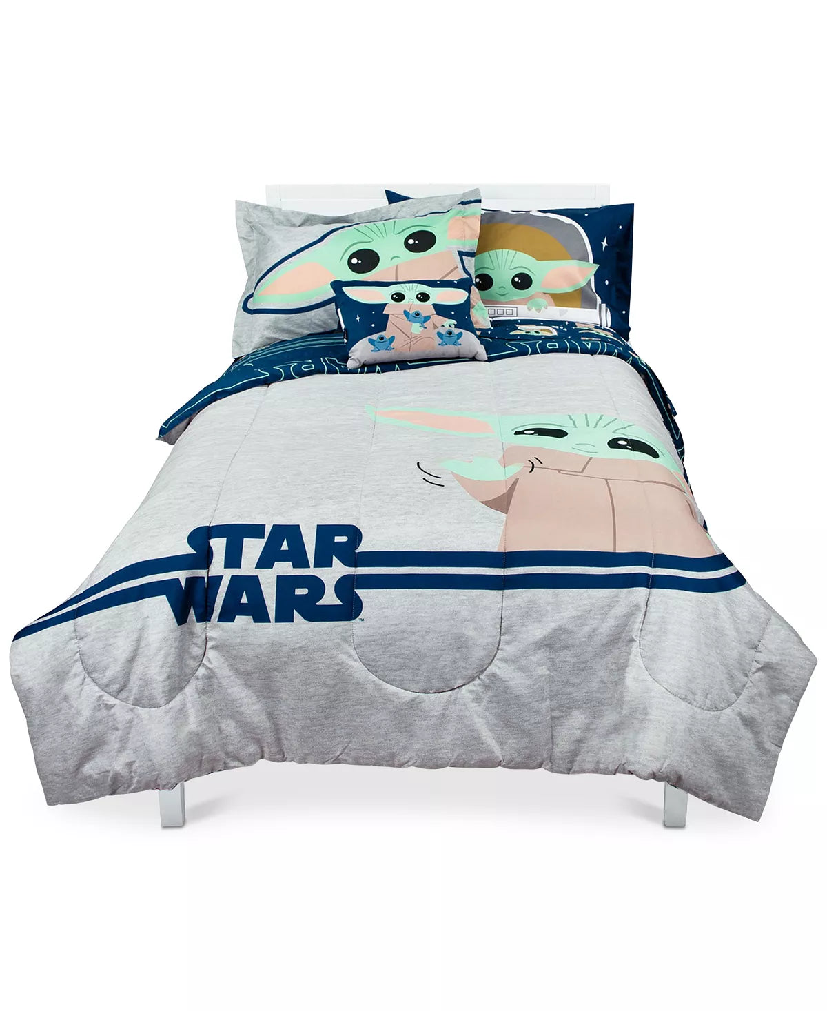 Disney Star Wars Hello Grogu 6-Pc Twin Comforter Set multicolor Grogu motif on gray bedding on Tampa Home & Garden Store