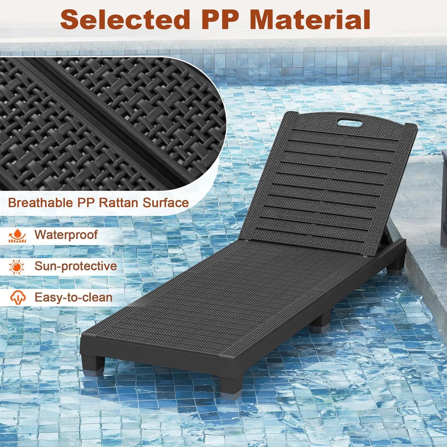 Outdoor PP Chaise Lounge Chairs Set of 2