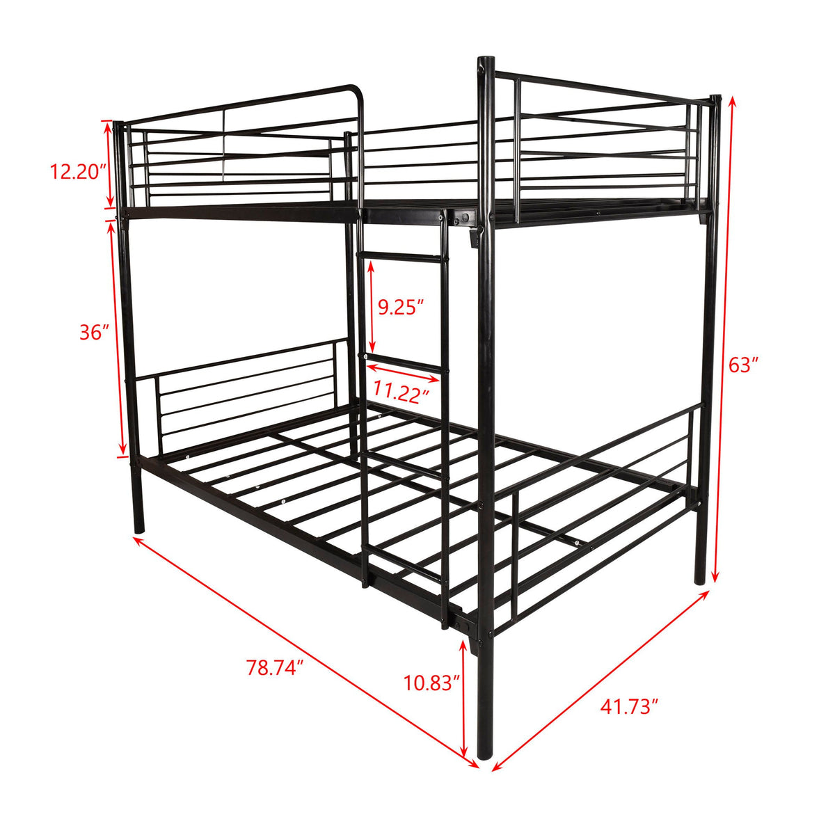 Twin over Twin metal bunk bed in black by HouseOfZazla with guard rails and ladder for kids on Tampa Home & Garden Store
