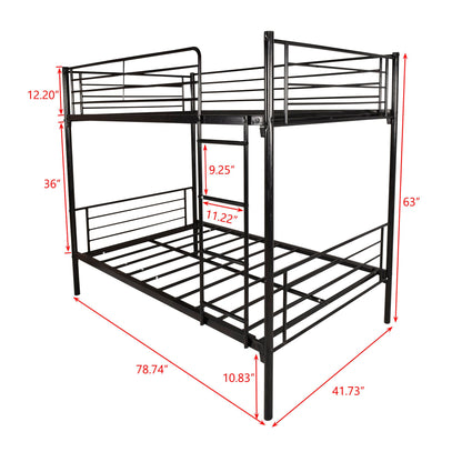 Twin over Twin metal bunk bed in black by HouseOfZazla with guard rails and ladder for kids on Tampa Home & Garden Store