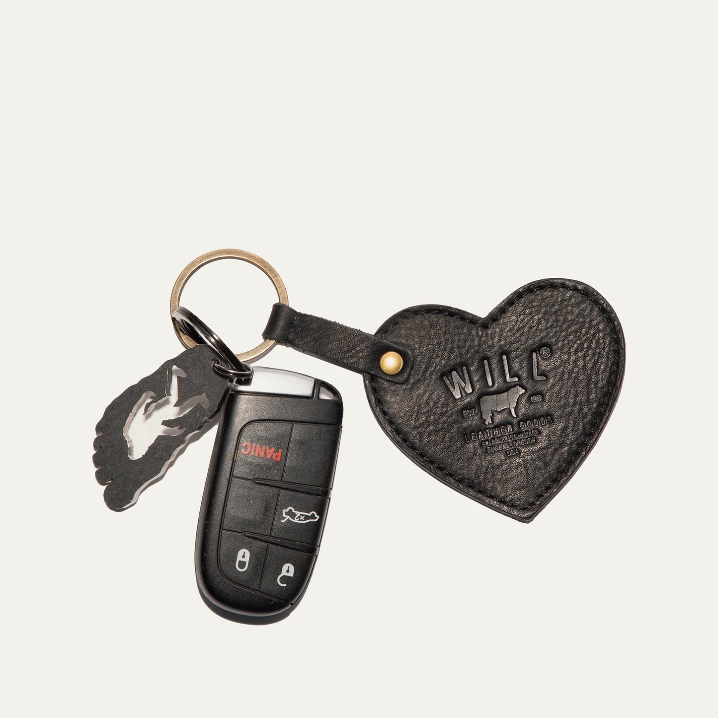 Heart Keychain by Will Leather Goods in black textured leather with brass ring on Tampa Home & Garden Store