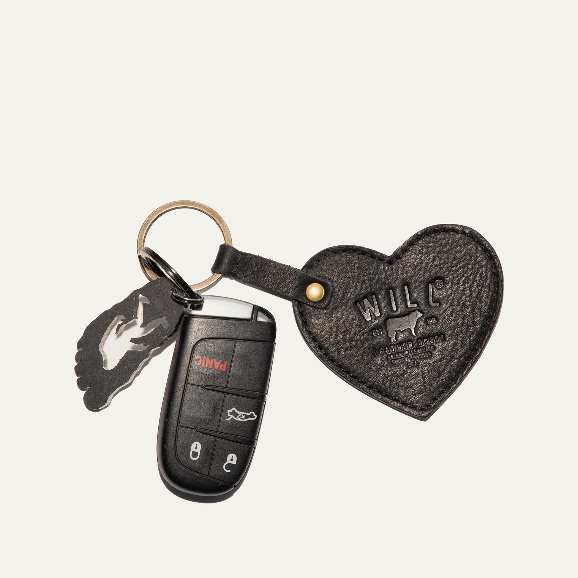 Heart Keychain by Will Leather Goods in black textured leather with brass ring on Tampa Home & Garden Store
