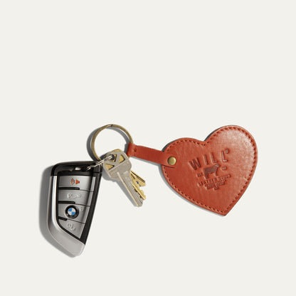 Heart keychain by Will Leather Goods in brown leather with stitched edge and brass rivet, keys on Tampa Home & Garden Store