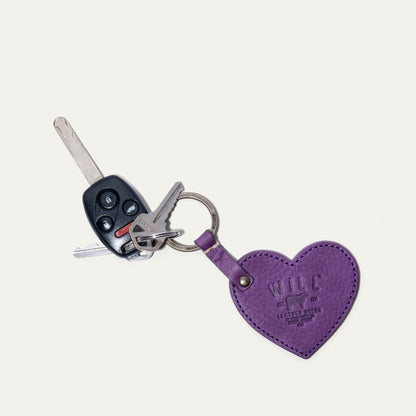 Heart Keychain by Will Leather Goods, purple leather with metal ring and several keys on Tampa Home & Garden Store