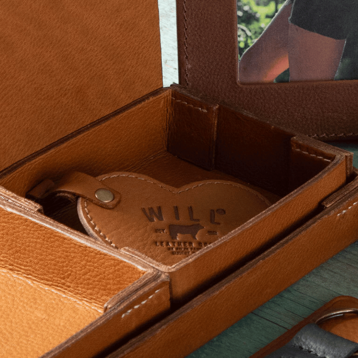 Heart keychain by Will Leather Goods in tan leather on Tampa Home & Garden Store