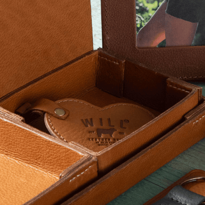 Heart keychain by Will Leather Goods in tan leather on Tampa Home & Garden Store