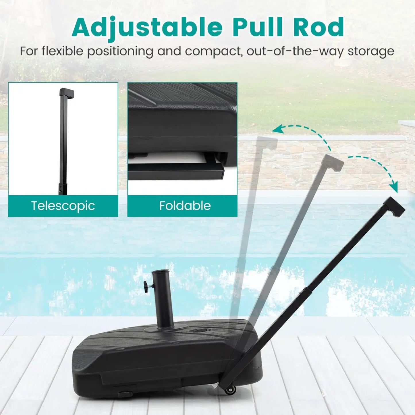 Fillable Patio Umbrella Base with Telescoping Rod