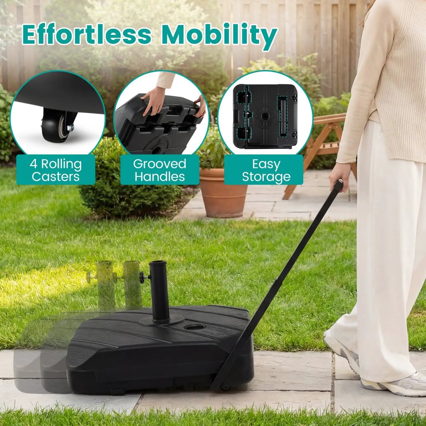 Fillable Patio Umbrella Base with Telescoping Rod