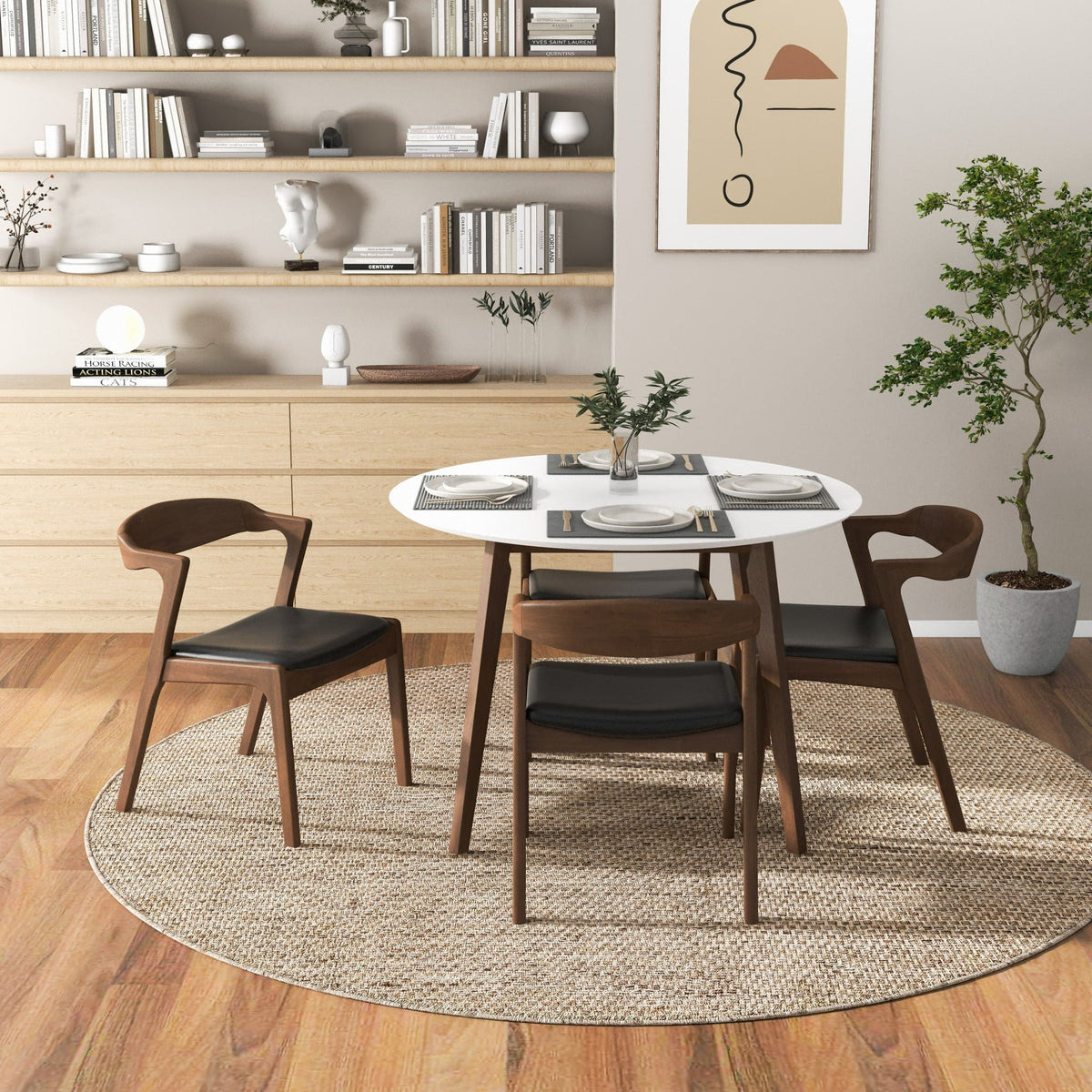 White solid wood dining table Alina by HouseOfZazla with water-resistant finish round shape on Tampa Home & Garden Store