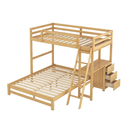 Bunk bed with built-in desk and three drawers in natural pine by HouseOfZazla on Tampa Home & Garden Store