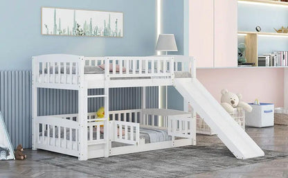 Low Bunk Bed With Slide Fence and Ladder