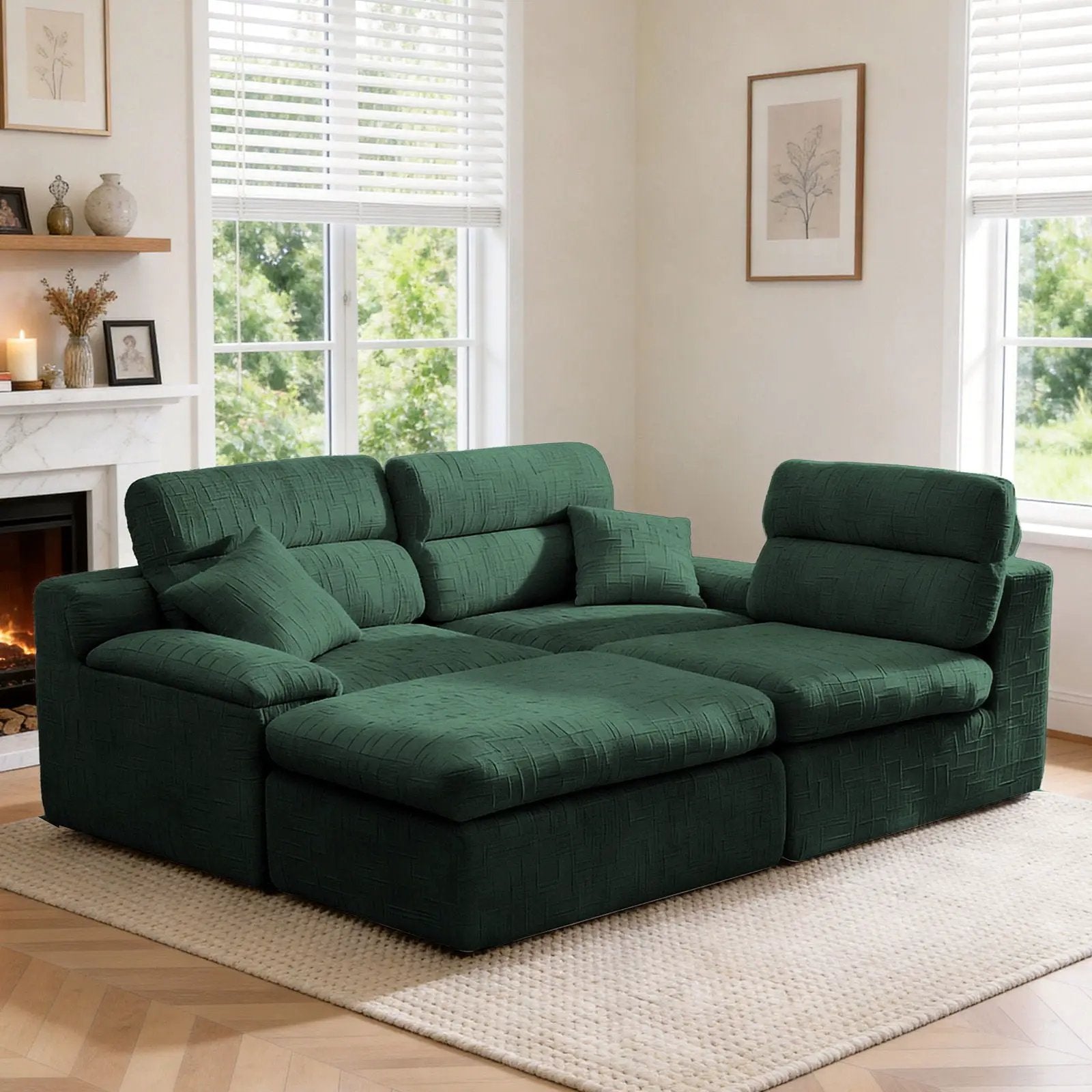 Corner Chaise Sofa With High Backrest in green fabric, 2-piece set on Tampa Home & Garden Store