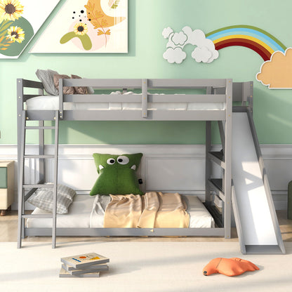 Bunk bed with ladder, slide, and shelves in gray pine wood by HouseOfZazla on Tampa Home & Garden Store