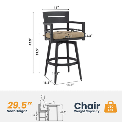 Outdoor Swivel Bar Chairs Ergonomic 360 Set of 2