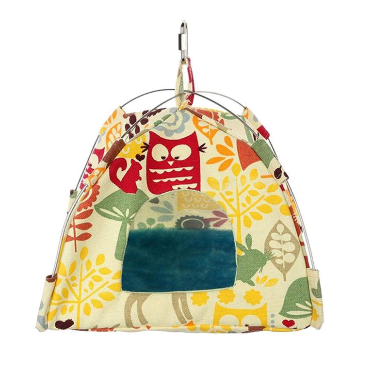 Hanging canvas parrot tent bird hammock, colorful leaf-owl print, small pet nest on Tampa Home & Garden Store