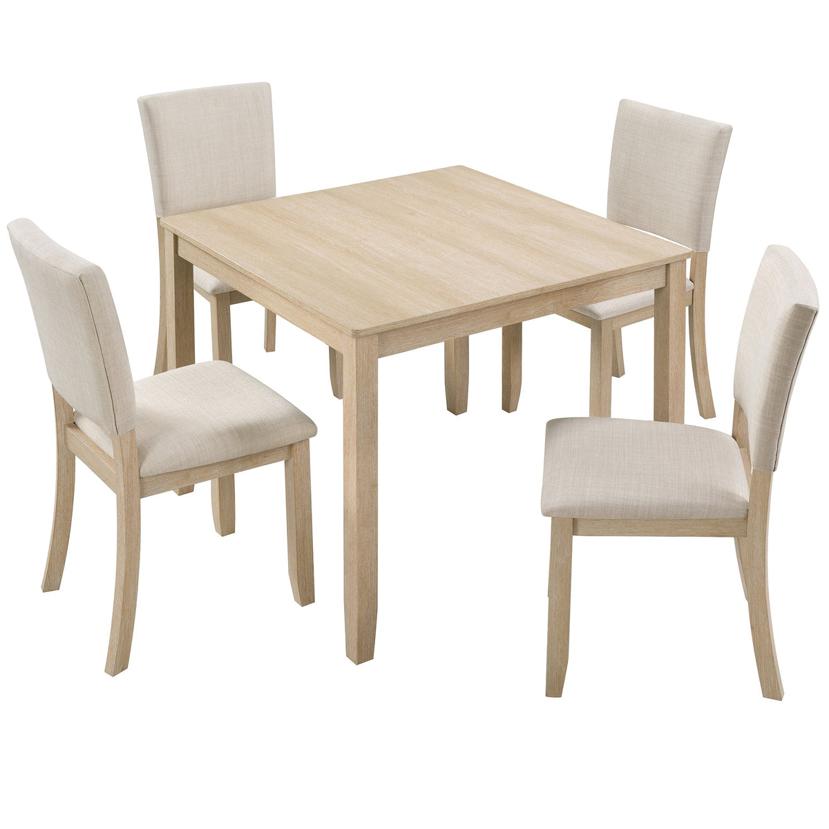 Modern 5-Piece Wooden Dining Set with Light Oak Table and Beige Upholstered Chairs on Tampa Home & Garden Store