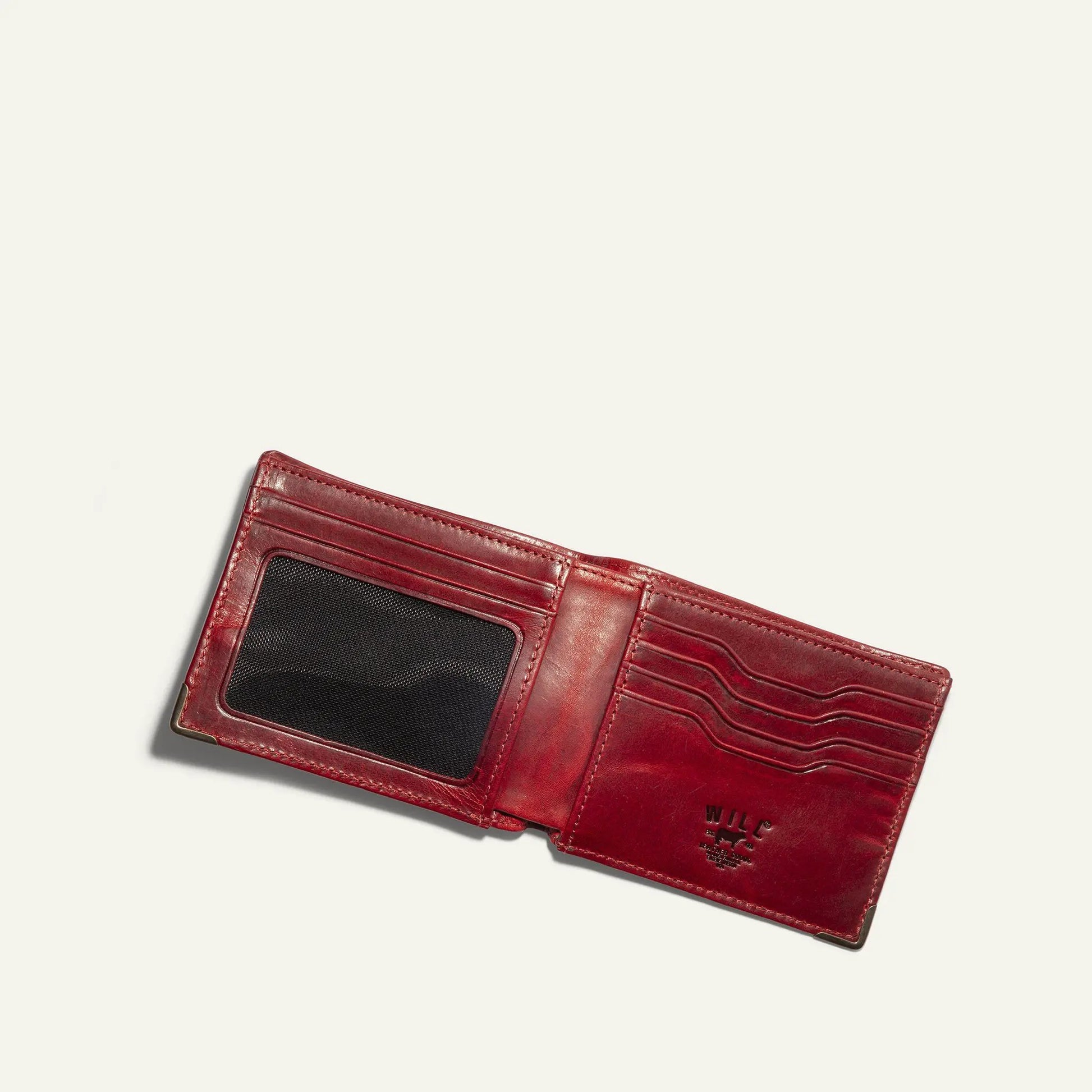 Magnate Billfold Wallet, Italian red leather, Will Leather Goods, ID window and card slots on Tampa Home & Garden Store