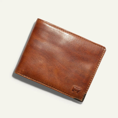 Magnate Billfold Wallet Italian Leather by Will Leather Goods, brown with stitched edges on Tampa Home & Garden Store