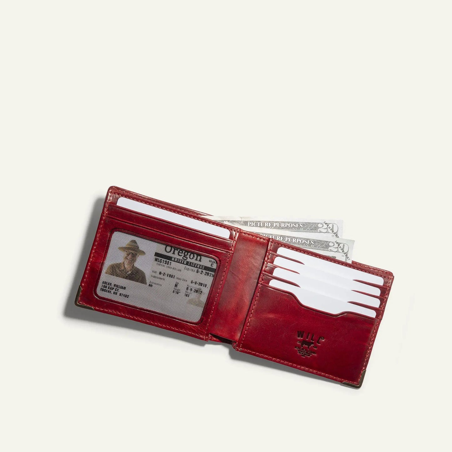 Magnate Billfold Wallet red leather with ID window and card slots by Will Leather Goods on Tampa Home & Garden Store