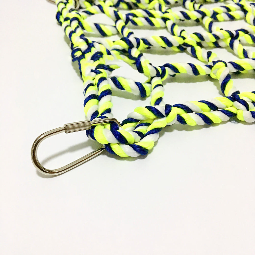 Parrot climbing net toy neon yellow and navy rope with metal carabiner Sell My Stuff Bird Toys on Tampa Home & Garden Store