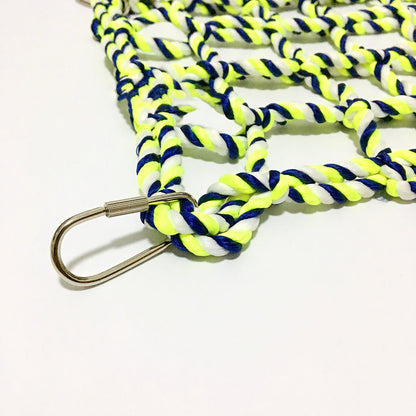 Parrot climbing net toy neon yellow and navy rope with metal carabiner Sell My Stuff Bird Toys on Tampa Home & Garden Store