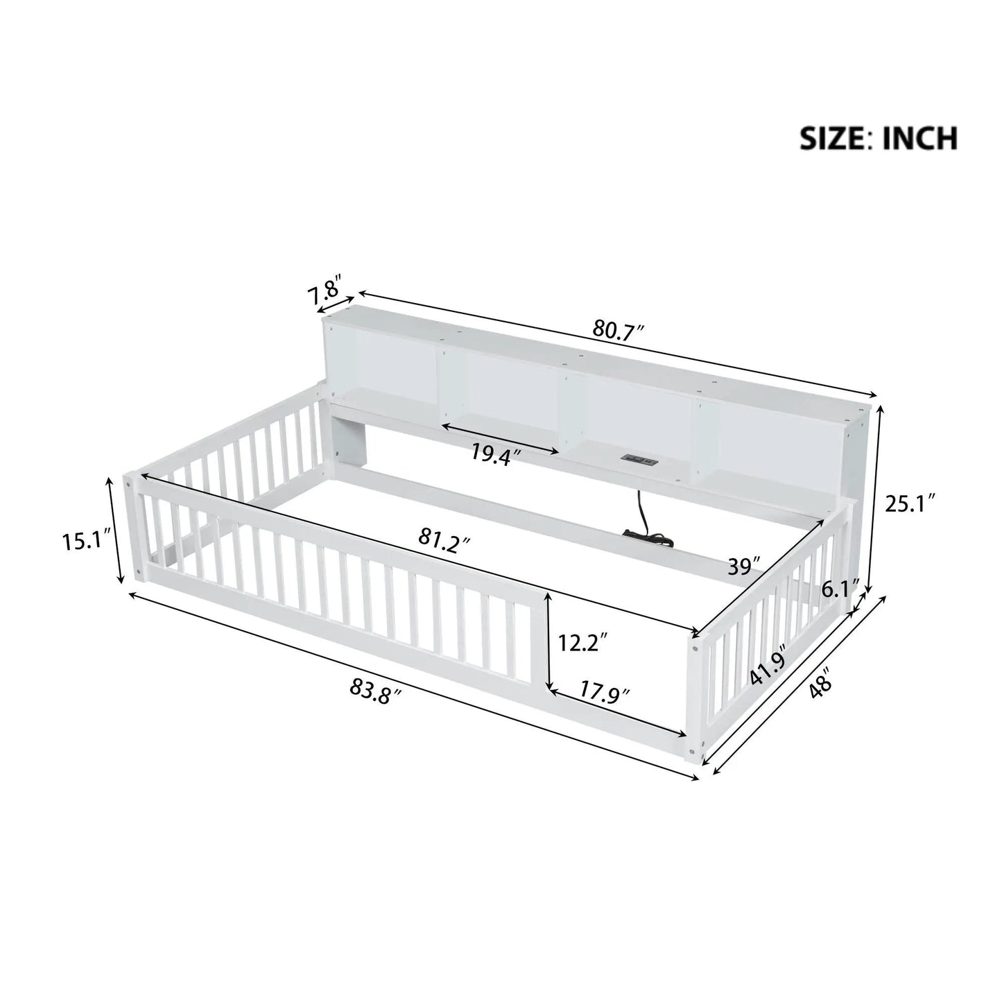 Floor Bed With Storage Cabinets and USB Ports