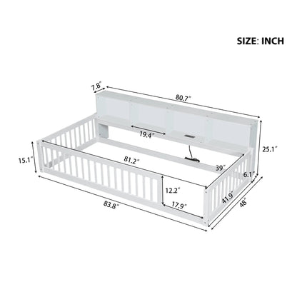 Floor Bed With Storage Cabinets and USB Ports