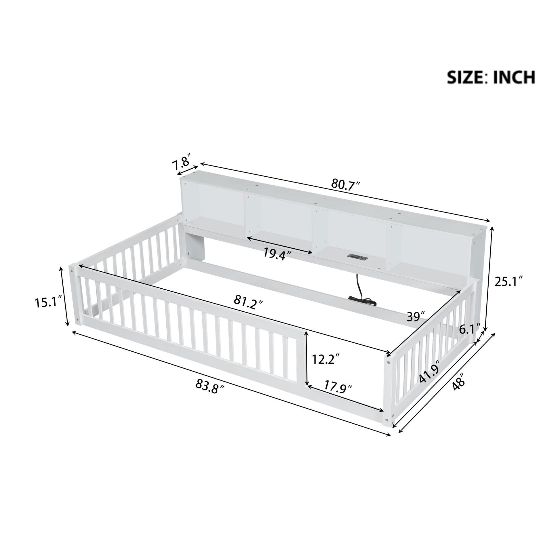 Floor bed with storage cabinets and USB ports in white finish by HouseOfZazla, storage drawers on Tampa Home & Garden Store