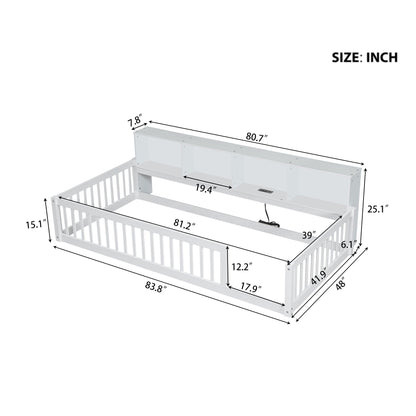 Floor bed with storage cabinets and USB ports in white finish by HouseOfZazla, storage drawers on Tampa Home & Garden Store