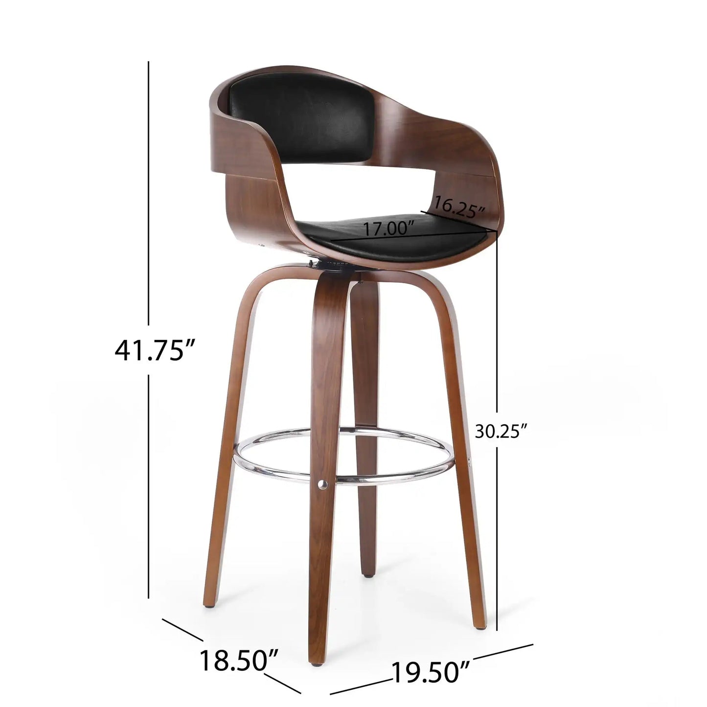 Modern Bar Stool with Swivel Function by HouseOfZazla wood frame and black cushioned seat on Tampa Home & Garden Store