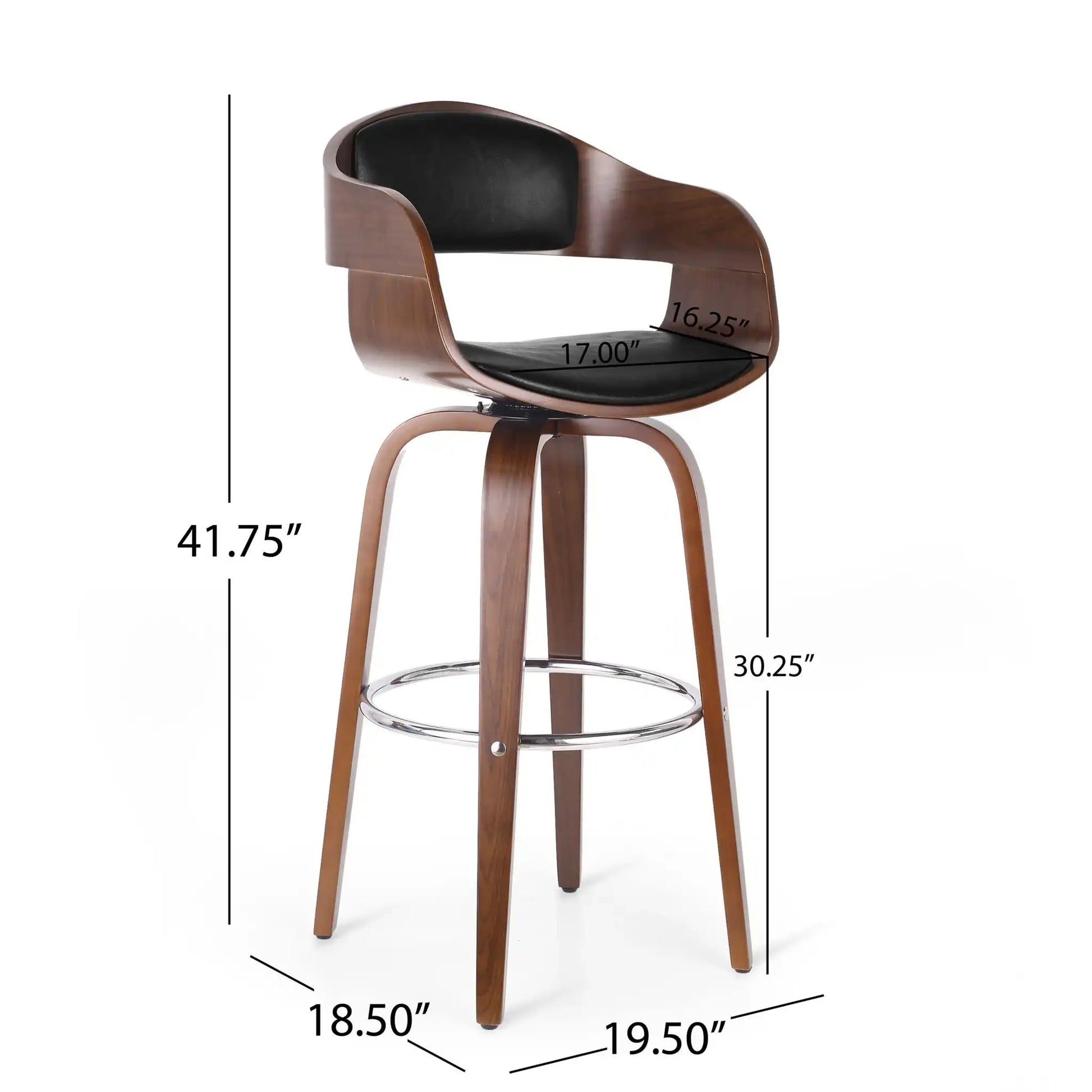 Modern Bar Stool with Swivel Function by HouseOfZazla wood frame and black cushioned seat on Tampa Home & Garden Store