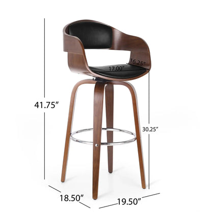 Modern Bar Stool with Swivel Function by HouseOfZazla wood frame and black cushioned seat on Tampa Home & Garden Store