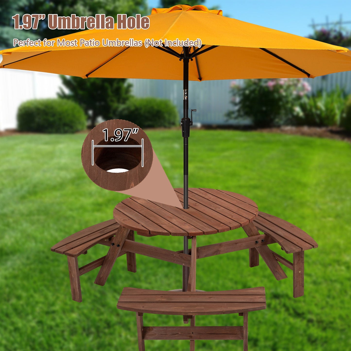 Six Person Outdoor Wooden Picnic Table for Patio