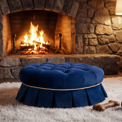 Roquefort 24.5in Dog Sofa Bed by HouseOfZazla, blue velvet tufted bed with rope trim on Tampa Home & Garden Store