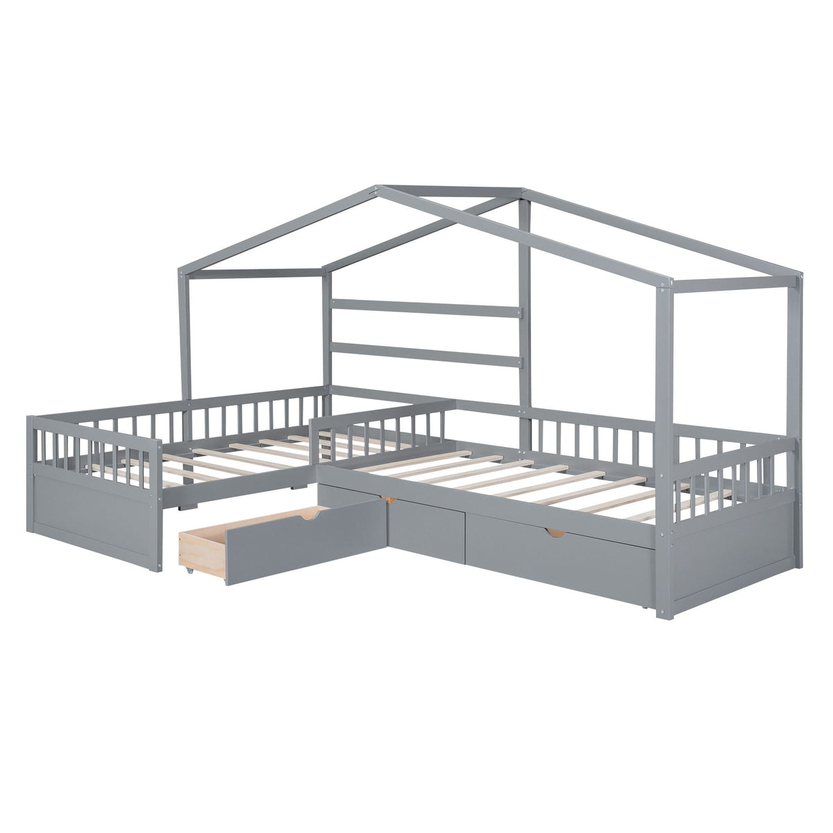 L Shape Platform Bed with 3 Storage Drawers gray metal frame HouseOfZazla on Tampa Home & Garden Store