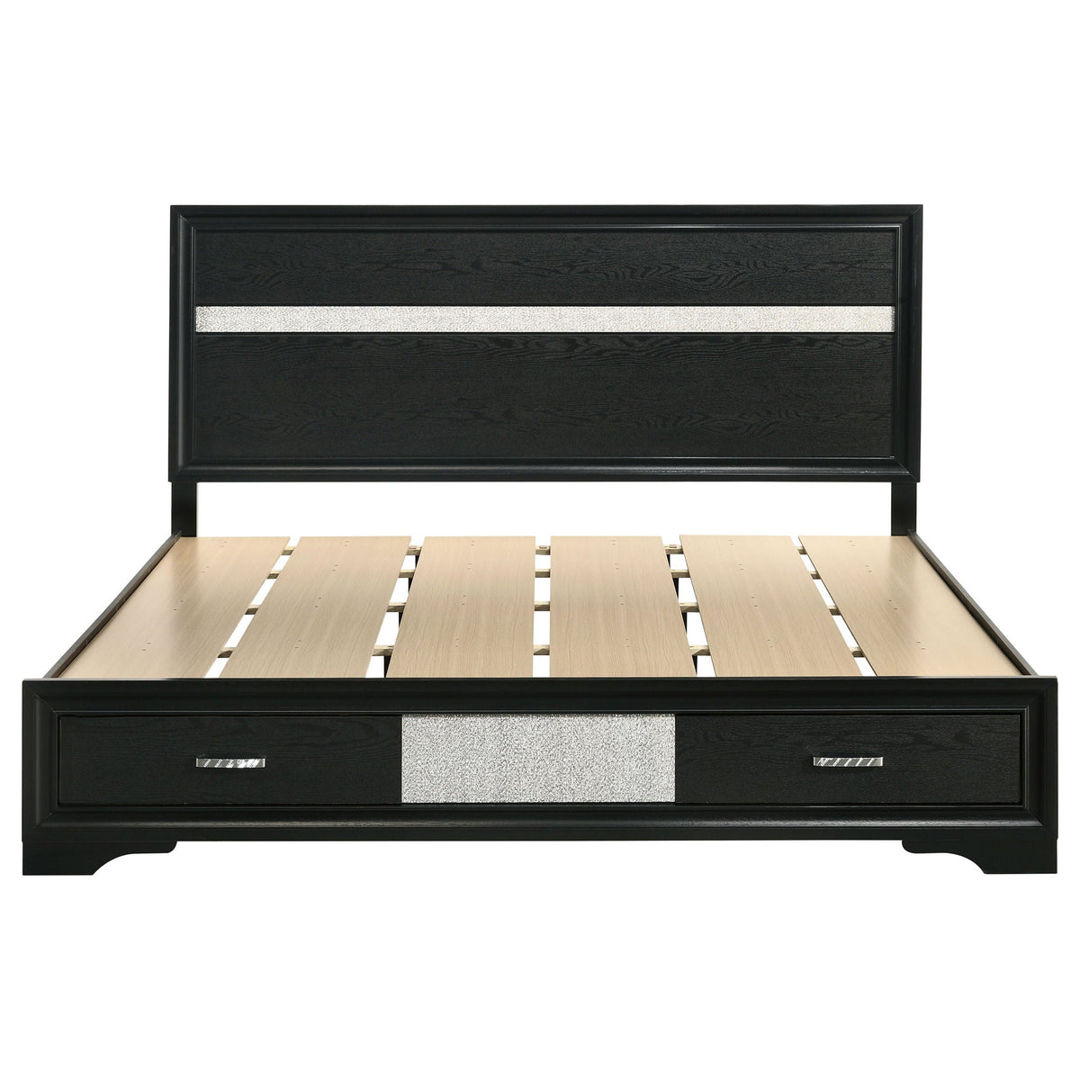 Storage Platform Bed 2 Drawer black HouseOfZazla with silver drawer pulls on Tampa Home & Garden Store
