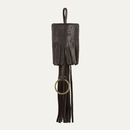 Leather key fob tassel by Will Leather Goods with dark brown fringe and brass ring on Tampa Home & Garden Store