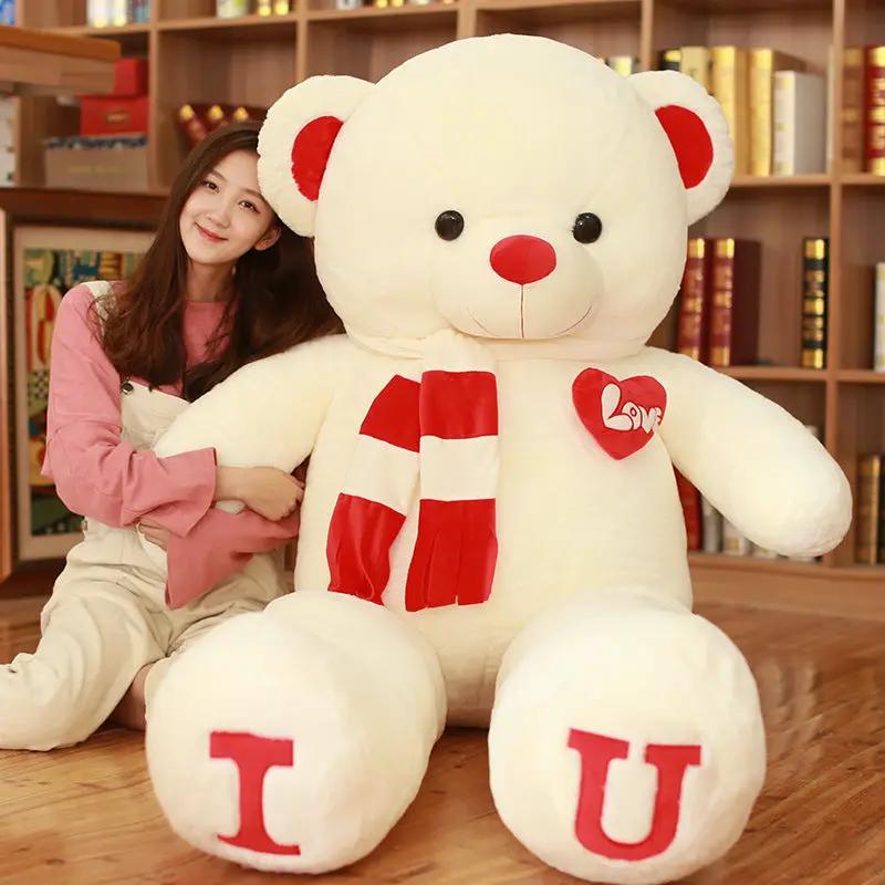 Heart Bear Pillow Plush Toy white teddy with red scarf and heart patch by FLIPSTYLEZLLC on Tampa Home & Garden Store