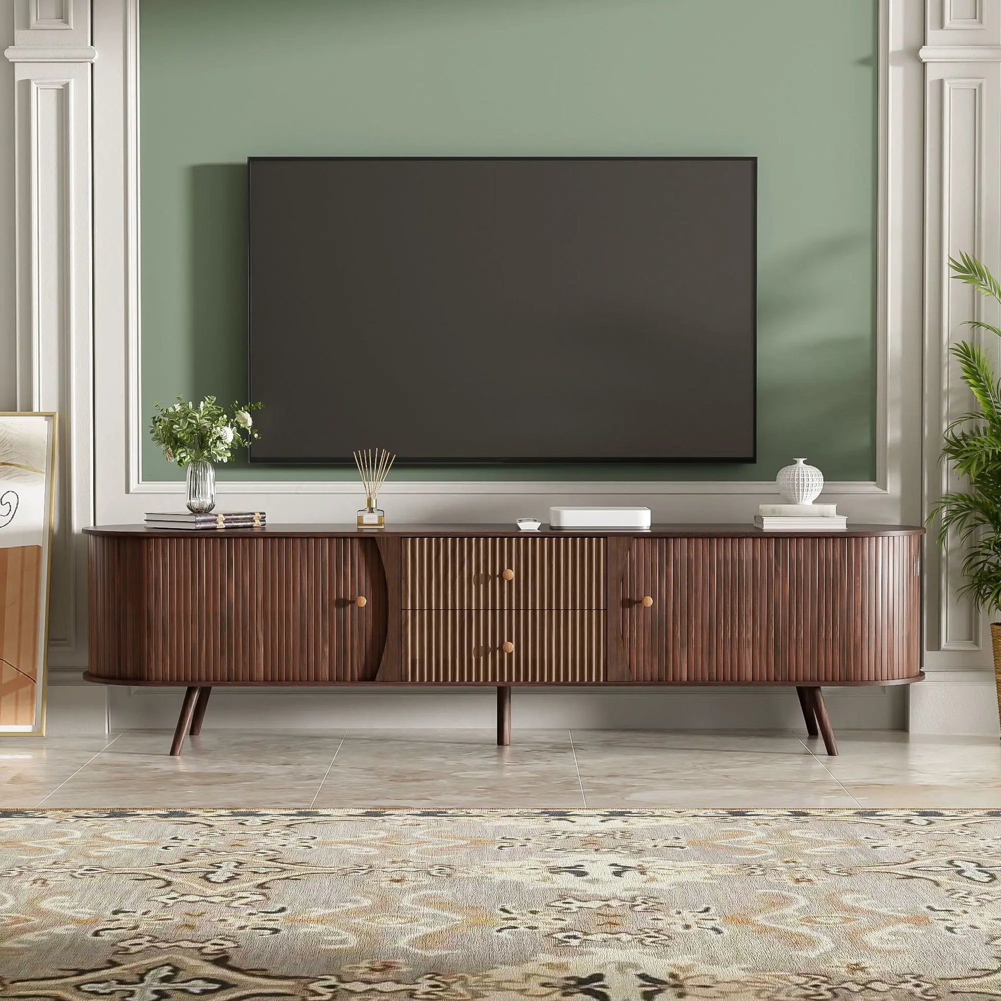 70in TV Stand with tambour doors and fluted drawers in dark brown by Unique Piece Furniture on Tampa Home & Garden Store