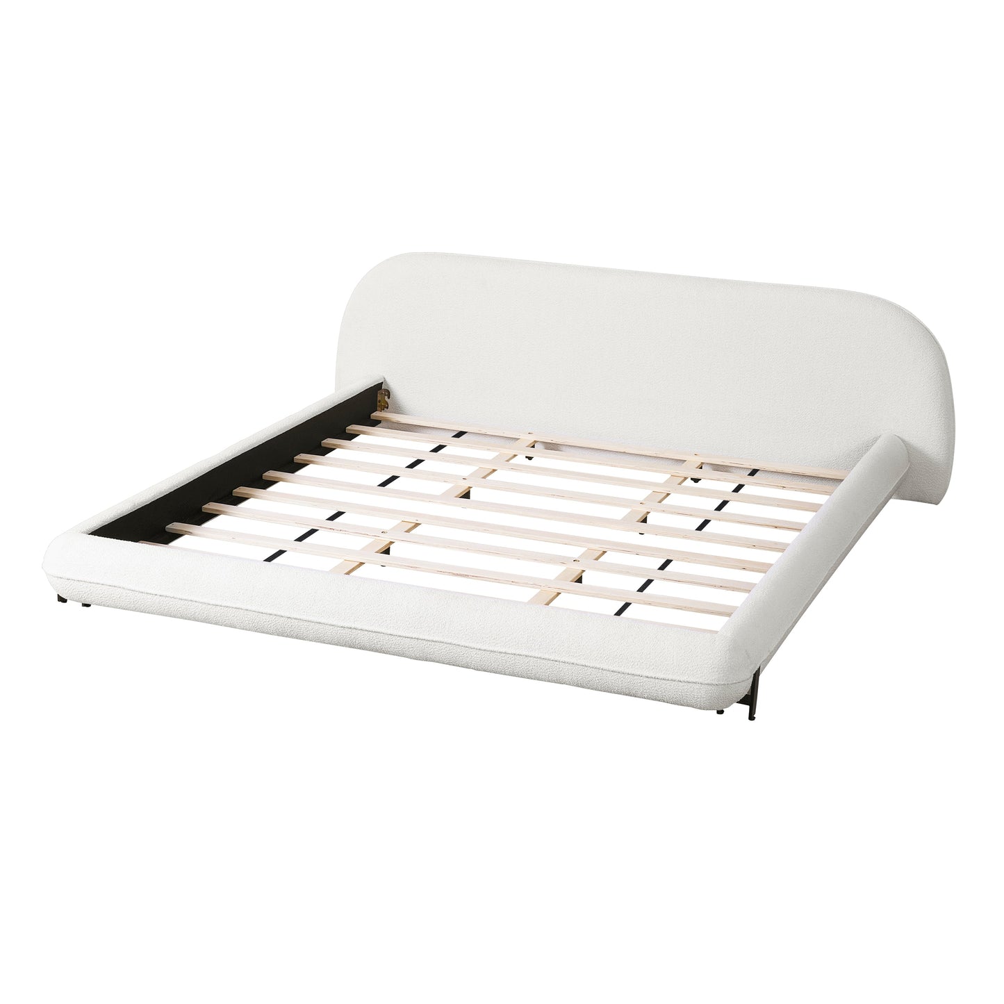 Plush Boucle King Bed Frame with Thick Headboard
