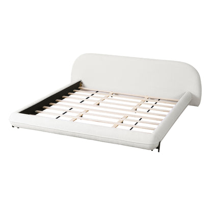 Plush Boucle King Bed Frame with Thick Headboard